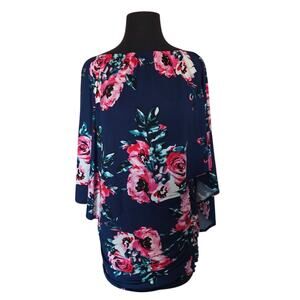Yincro Navy/Floral Off Shoulder with Ruched Sides Blouse - L